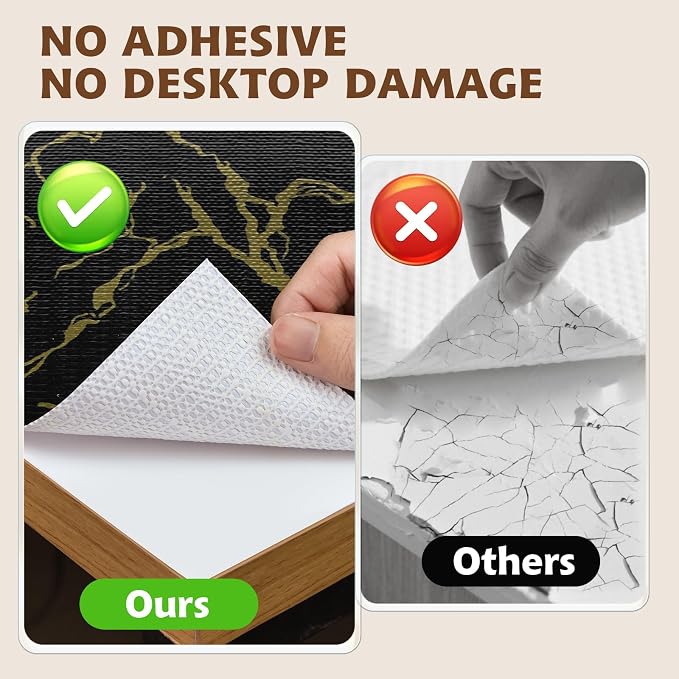 2-Layer Drawer and Shelf Liner for Kitchen Cabinet: 23.6in X 20Ft Non Slip Waterproof Shelf Paper Non Adhesive Refrigerator Liners Black/Gold Marble Easy Liners for Bathroom with Knife Tape Measure