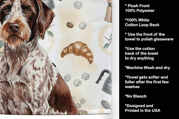 Caroline's Treasures Roan German Wirehaired Pointer Coffee Bar Kitchen Towel Velour Plush Front and Cotton Loop Back Machine Washable