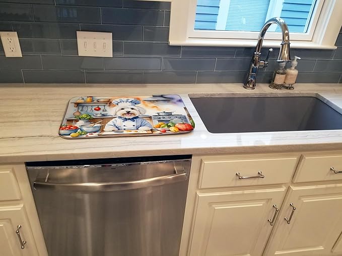 Caroline's Treasures DAC6236DDM Coton de Tulear The Chef Dish Drying Mat Absorbent Dish Drying Mat Pad for Kitchen Counter Dish Drainer Mat for Countertop, 14 x 21", Multicolor