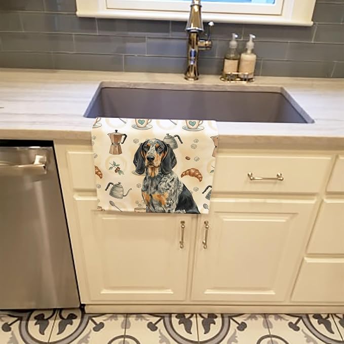 Caroline's Treasures Bluetick Coonhound Coffee Bar Kitchen Towel Velour Plush Front and Cotton Loop Back Machine Washable