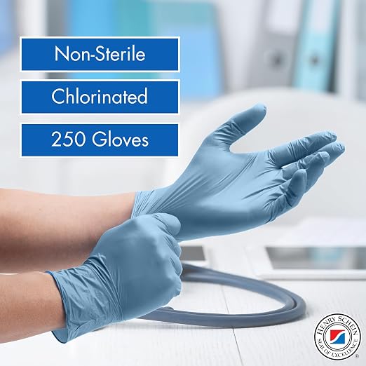 Henry Schein Criterion N300 Nitrile Exam Gloves – X-Large, Ice Blue, 250/Box – Chemo Tested, Latex-Free, Chlorinated, Textured Fingers, 2.76 Mil Finger Thickness, Beaded Cuff, Non-Sterile, Disposable