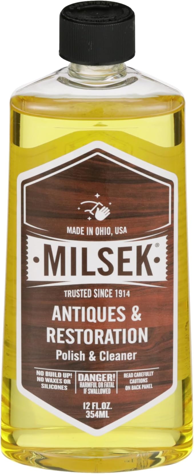 Milsek Antiques & Restoration Polish with Lemon Oil & Microfiber Cleaning Towel, 12-Ounce, ART-1, Yellow, Antique Cleaner & Cloth