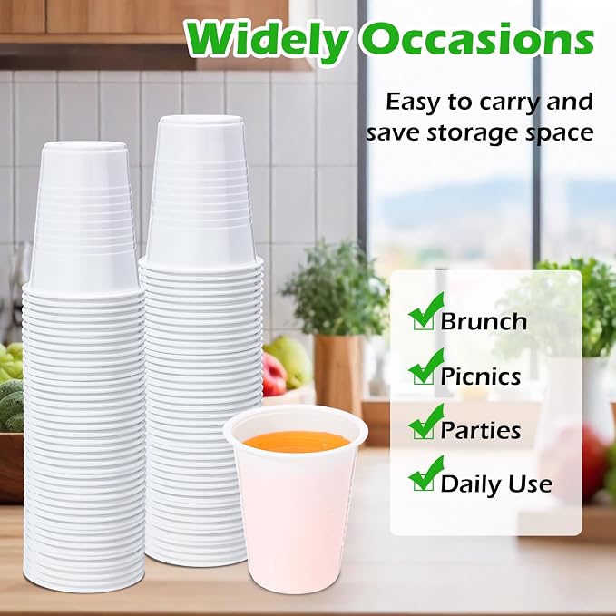Eaasty 1000 Pcs White Plastic Cups Bulk 5 Oz/150 ml White Disposable Plastic Drinking Cups Disposable Drinking Tumblers Bulk for Tasting, Birthday Parties, Picnic, BBQ, Wedding