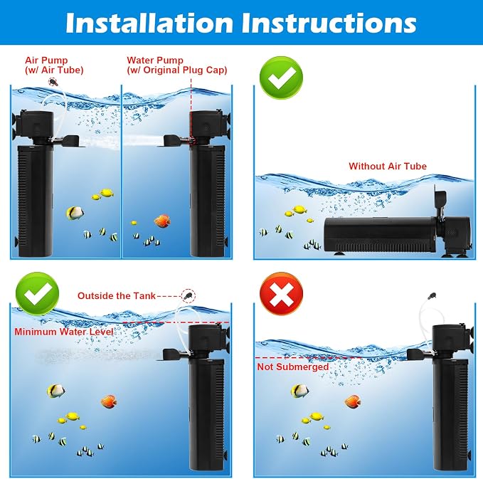 TARARIUM U-V Aquarium Filter for 80-200Gal Tank,Most Powerful in the Series | Bio Sponge+U-V Internal Filter, Green Killing, Internal Filter, Aeration, Deodorization, Saltwater Freshwater Clear, 608GPH