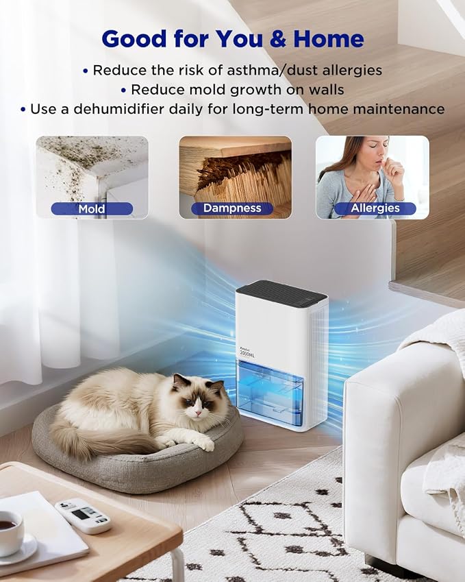 EasyAcc Small Dehumidifier for Bathroom, 68OZ 500Sq.Ft Quiet Dehumidifiers for Home with Auto Defrost, Auto Shut Off, Dual-Semiconductor Mini Dehumidifiers for Bedroom Home RV Room 7 Color Light