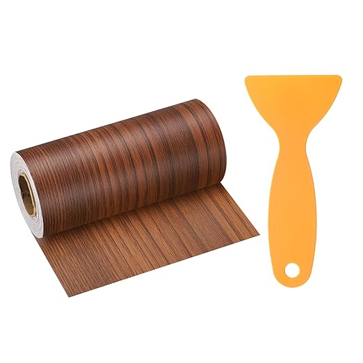 HARFINGTON Wood Grain Repair Tape 4 Inch x 33ft Self Adhesive Repair Patch Tape Simulated Wooden Floor Tapes with Plastic Scraper for Tables Doors Windows Furniture, Teak