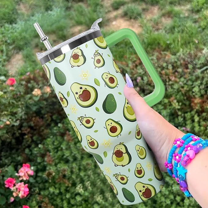 Ceovfoi 40 Oz Avocado Tumbler With Handle,Avocado Coffee Travel Mug Cup Water Bottle,Avocado Gifts for Women,Avocado Decor Stuff Accessories