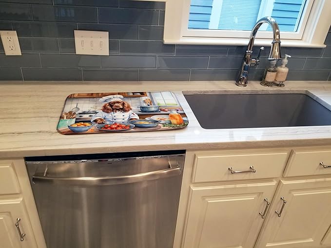 Caroline's Treasures DAC6331DDM Sussex Spaniel The Chef Dish Drying Mat Absorbent Dish Drying Mat Pad for Kitchen Counter Dish Drainer Mat for Countertop, 14 x 21", Multicolor