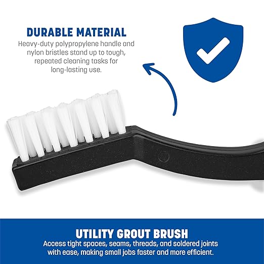 SPARTA Flo-Pac Grout Brush, Utility Brush with Nylon Bristles for Cleaning, Detail Work, and Janitorial Use, 7 Inches, Black, (Pack of 12)