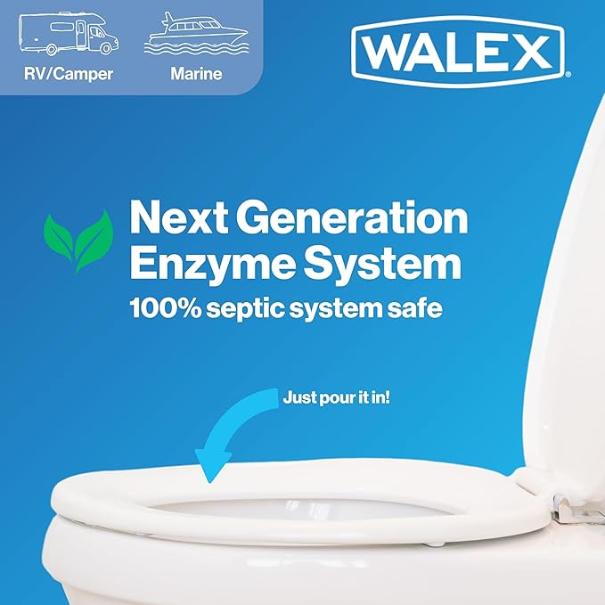 Walex Bio-Fresh Liquid Enzyme Holding Tank Treatment for RV, Camper & Marine - Black Water Tank Deodorizer, Liquifies Waste & Toilet Paper, Septic Tank Safe, Biocide-Free, Alpine Fresh, 32oz