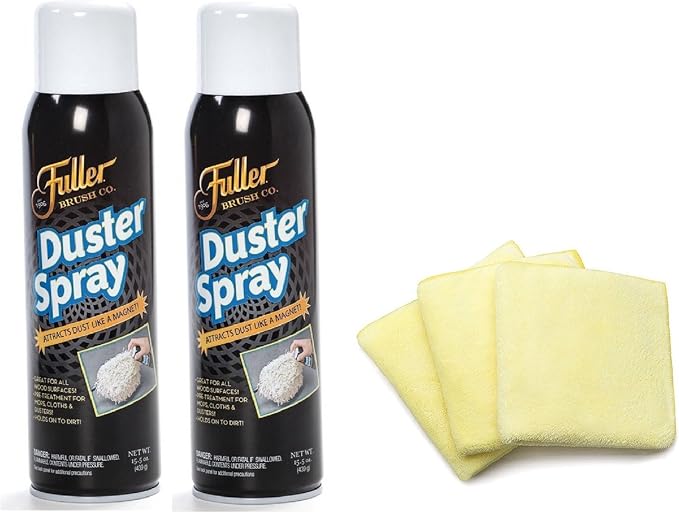 Fuller Brush Duster Spray and Microfiber Cloth Bundle – 3 Microfiber Cloths – Multi Surface Dust Removing Sprayer - Safe Household Cleaning for Floors, Furniture, Blinds & Car Interiors