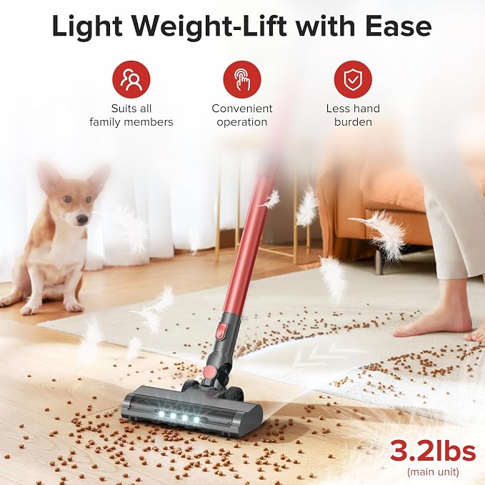 Tipdiy Cordless Vacuum Cleaner with Self-Standing, [Optimized Noise Reduction] 40KPA 8-in-1 Lightweight Rechargeable Stick Vacuum, 7-Layer Filtration,Ideal for Carpet, Pet Hair, Hardwood Floors