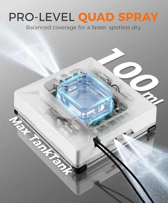 FRUITEAM Window Cleaning Robot with Dual Spray & Edge Detection, APP & Remote Control, Intelligent Path Planning, 3500PA Suction Anti-Fall, for High-Rise Windows, Glass, Tile