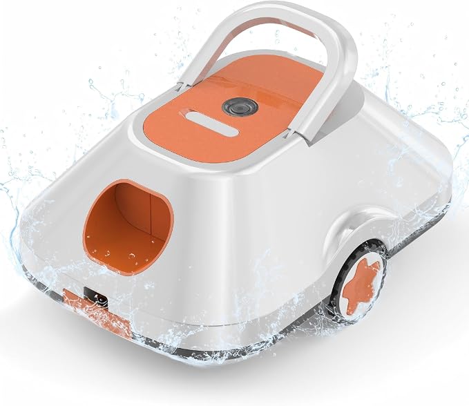 Robotic Pool Cleaner, Automatic Pool Cleaner with 210 Mins Runtime,Cordless Pool Vacuum for Above Ground & Inground Pools Coverage up to 2200 Sq.Ft,Auto-Parking,Easy Retrieve,Light Orange