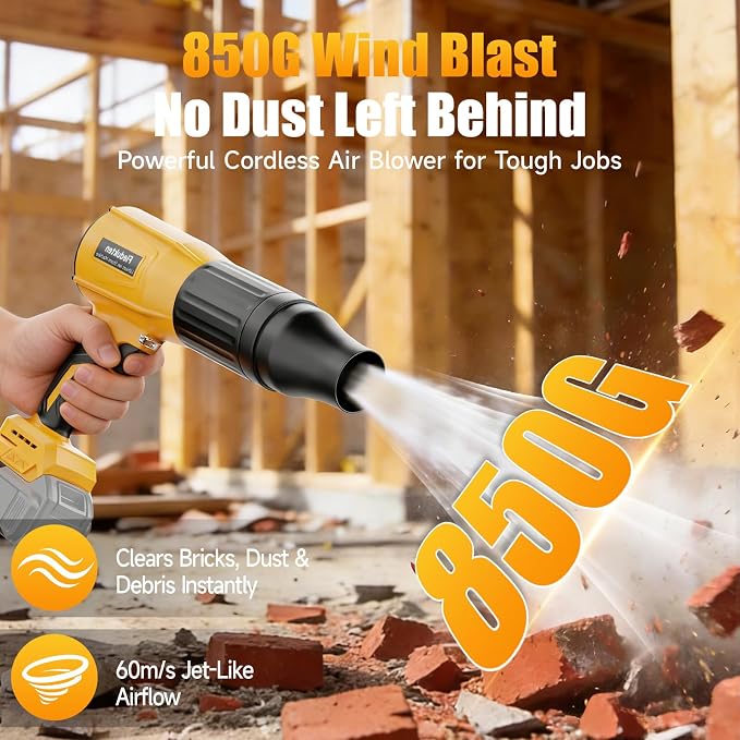 Cordless Leaf Blower Compatible with DeWalt 20V Battery (Tool Only), 800,000 RPM Brushless Turbo Jet Blower up to 60m/s Airflow, Lightweight 1.5 lbs Handheld Dust Blower for Patio, Lawn & Garage