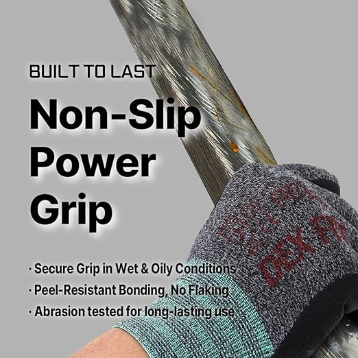 DEX FIT Nitrile Work Gloves FN330, 3D-Comfort Stretchy Fit, Firm Grip, Thin & Lightweight, Touch-Screen Compatible, Durable, Breathable & Cool, Machine Washable; Black Grey XS (6) 12 Pairs