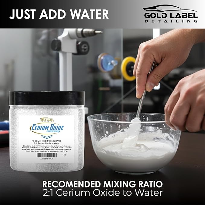 Optical Grade Cerium Oxide 1lb Glass Repair Powder | Glass Window and Windshield Repair | Optical Grade, for use with Camera, Scope, Binocular Lens (1lb with 3" Felt Bob Wheel)