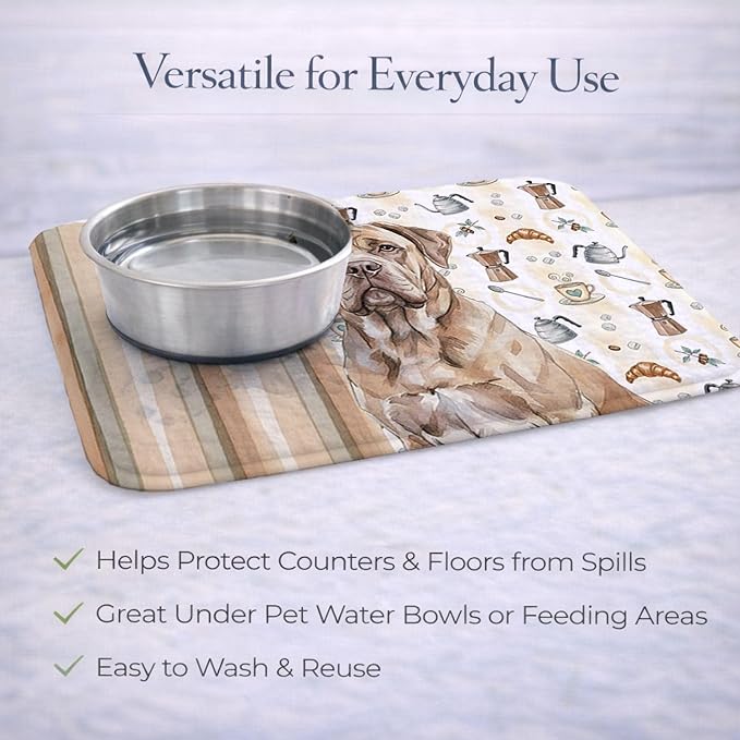 Caroline's Treasures Isabella Dogue de Bordeaux Coffee Bar Dish Drying Mat Absorbent Dish Drying Mat Pad for Kitchen Counter Dish Drainer Mat for Countertop, 14 x 21", Multicolor