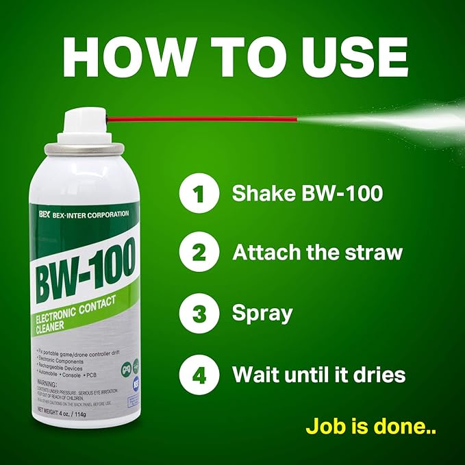 BW-100 Non-Flammable Electronic Contact Cleaner Aerosol Spray - Safely Cleans Joysticks, Computers, PCB and More - Removes dust, Dirt and contaminants on Contact-Quick Dry | 4oz/114g | Pack of 3