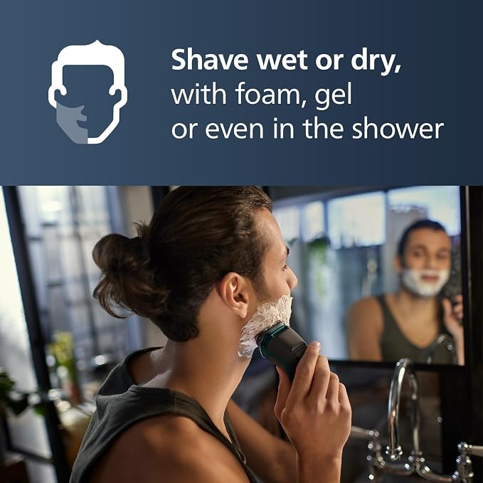 Philips Norelco Shaver 2600 Series, Wet and Dry Electric Shaver, Pop-up Trimmer, P-Cap, Travel Pouch, Dark Forest Green, Model X3052/91