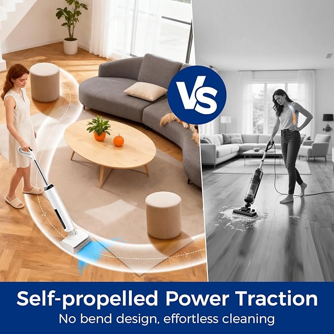 Wet Dry Vacuum Mop, 180°Lay-Flat Cordless Vacuum Mop All in One, Floor Cleaner Machine, 45 Minutes Long Runtime Electric Mop, 158℉ Self-Cleaning, Edge Cleaning, Self-Propelled Vacuum Mop Combo