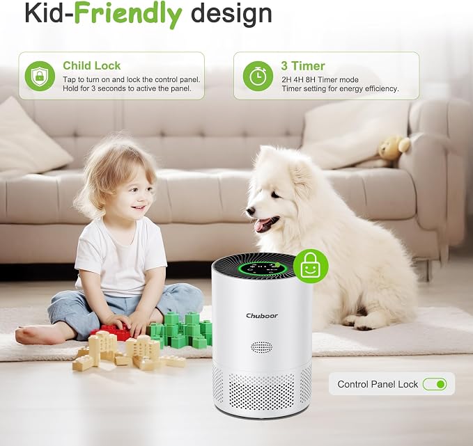 Chuboor Air Purifiers for Home Large Rooms, H13 True HEPA Air Purifiers for Bedroom Dorm Room Pets or Smoke, Dust, Pollen, Odors, Auto Mode, Sleep Mode, PJ01, White