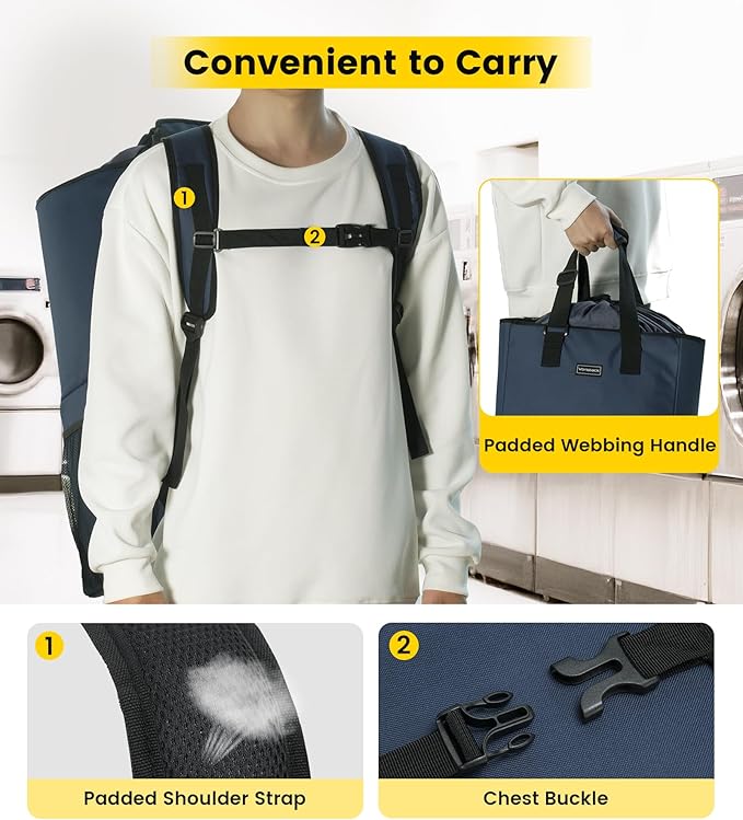 Vorspack Laundry Bag Backpack - Extra Large Laundry Bags with Shoulder Straps Heavy-duty 2 in 1 Laundry Hamper Basket for College Dorm Camp Laundromat Room Essentials - Blue
