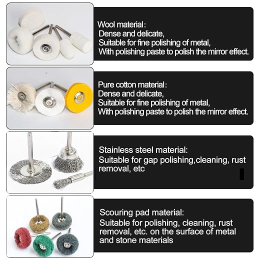 150 PCS Polishing Buffing Wheel for Dremel Polishing Kit, Abrasive Buffing Polishing Wheel Set for Rotary Tool Accessories, with 3mm Shank
