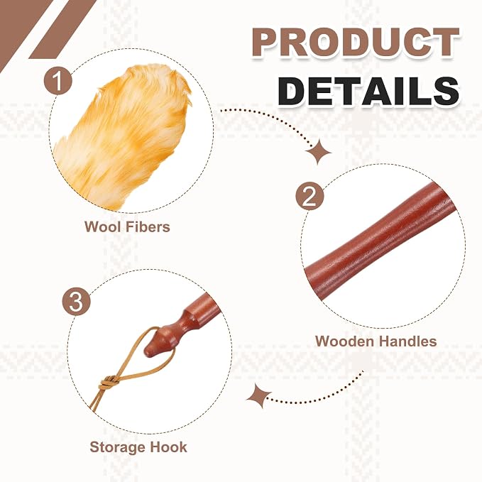 uxcell Wool Duster, 20.5" Natural Feather Cleaner Household Cleaning Duster with Solid Wooden Handle for Cleaning Fans Window Blinds Shelves Furniture, White Gold