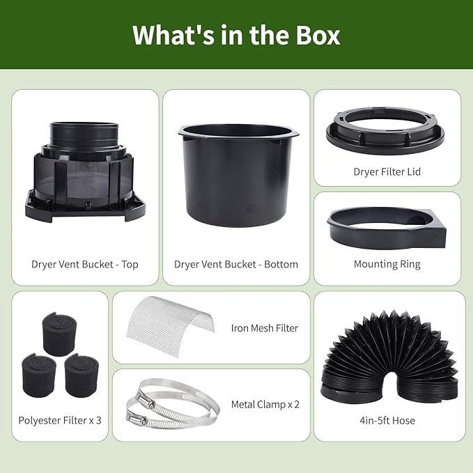 2026 Exclusive 3-in-1 Indoor Dryer Vent Kit with Black Dryer Vent Hose - Dryer Lint Catcher Box Water Filter Bucket - Indoor Dryer Lint Trap for Electric Dryer