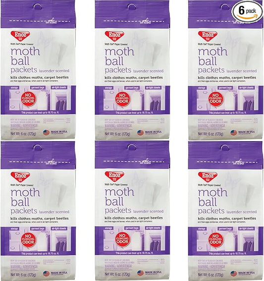 Enoz Lavender Scented Moth Ball Packets: Kills Clothes Moths, Carpet Beetles, Eggs and Larvae (6 oz Bag, 6 Pack)