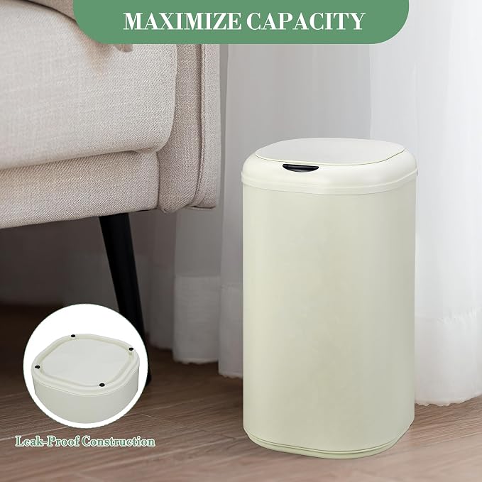 8 Gallon Automatic Sensor Kitchen Trash Can, Motion Sensor Garbage Bin, 30 Liter Touchless Smart Stainless Steel Waste Can with Lid for Bathroom Bedroom Office, Cream White