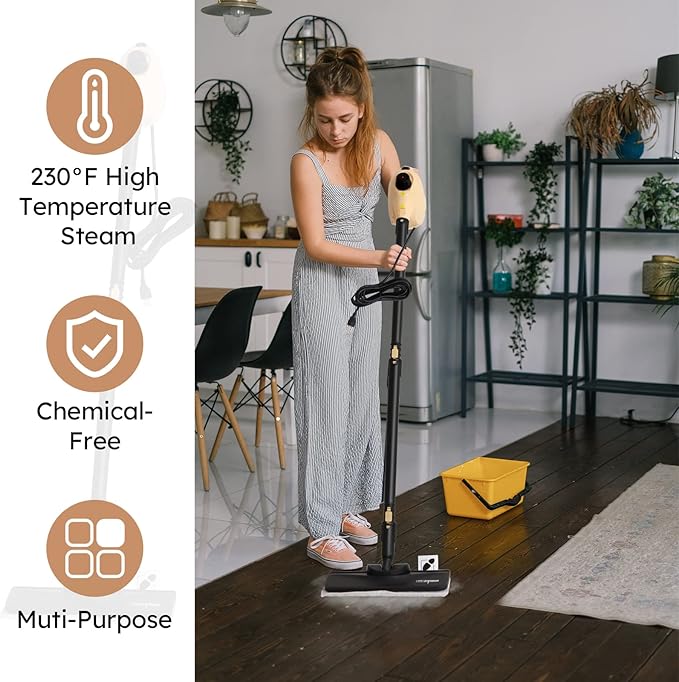 KeLDE 1300W Pressurized Handheld Steam Cleaner with Extension Rod, 12 Accessories, Multi-Surface Multi-Purpose Steam Mop for Deep Cleaning Home, Kitchen, Floor, Grout, Upholstery, Sofa, Carpet and Car