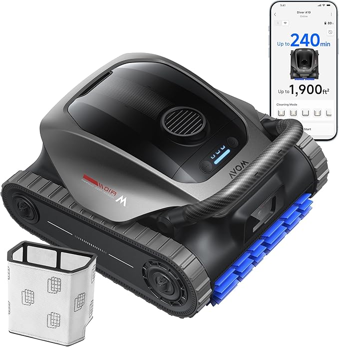 MOVA Diver A10 Cordless Robotic Pool Vacuum Cleaner with Fine Filter, 240min Runtime, Wall Climbing & Double-Pass Waterline Scrubbing, AI-Powered Edge Cleaning & Path Planning, Auto Parking, 8 Modes