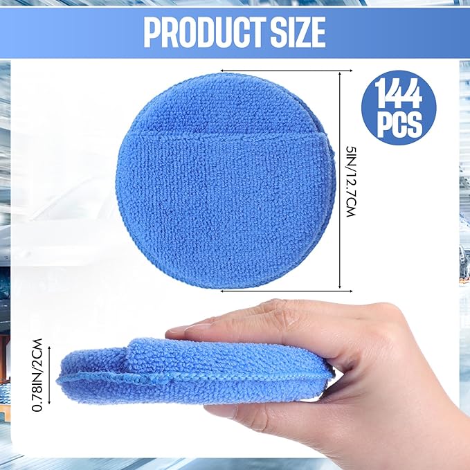 144 Pcs 5 Inch Blue Waxing Sponges Finger Pocket Microfiber Car Polishing Pads, Reusable Buffing Foam Pads for Car Detailing, Cleaning Fine Polishing, Auto/Home Use