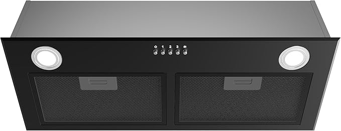 FIREGAS Black Range Hood 28 Inch, Built-in Kitchen Vent Hood with 450 CFM, 3 Speed Exhaust Fan, 2 LED Lights & Button Control, Ducted/Ductless Convertible