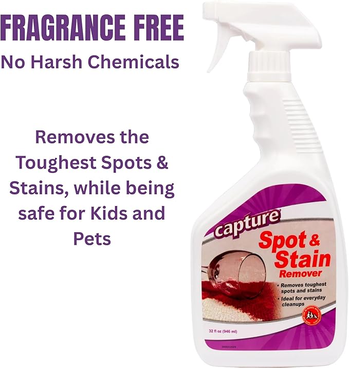 Capture Spot and Stain Remover Carpet - Dirt, Juice, Coffee, Wine, Food and Tough Rug Stains Eliminator - Couch, Sofa Cleaner and Stain Remover - Multi-Purpose Cleaning Essentials (32 oz)