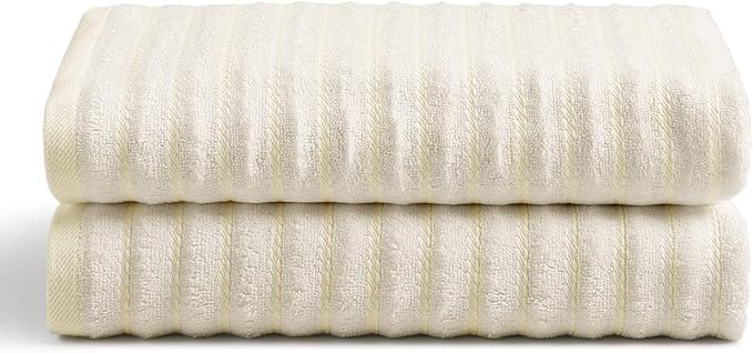 Cosy House Collection Luxury Rayon Derived from Bamboo Blend 2-Pack Towel Set - Ultra Soft, Absorbent and Quick Drying - Plush Cotton Hotel Spa Quality - 27" x 54" (Bath Towel, Ivory)