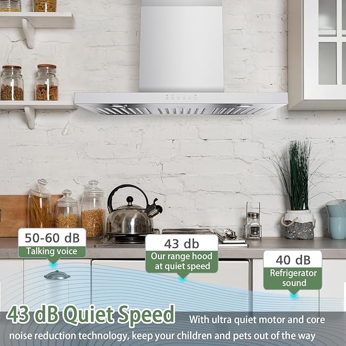 ONEEON 30" Range Hood - 900 CFM Stainless Steel Wall Mount Kitchen Exhaust with 4 Speed Fan, LED Lights, Push Button, Ultra-thin Body, Chimney Style Stove Vent Hood & Ducted Exhaust Vent