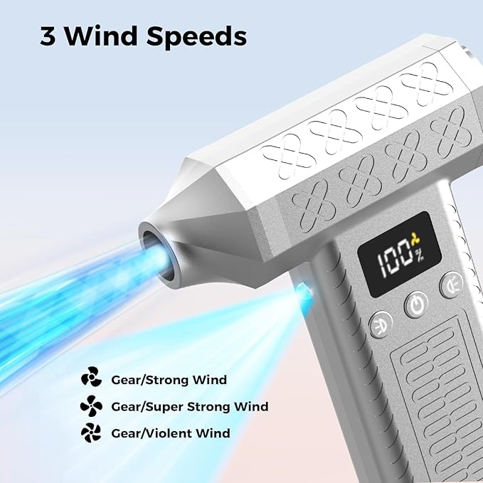 Compressed Air Duster with Display 300000RPM Electric Cleaner Kit 3 Gears Adjustable Type-C Charge Rechargeable 10000Pa Portable Handheld Vacuum for Cleaning Keyboard PC Car Office Pet Food