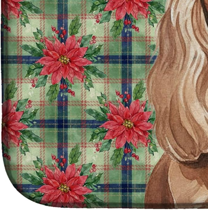 Caroline's Treasures Ruby Cavalier Spaniel Christmas PoinsettIas Dish Drying Mat Absorbent Dish Drying Mat Pad for Kitchen Counter Dish Drainer Mat for Countertop, 14 x 21", Multicolor