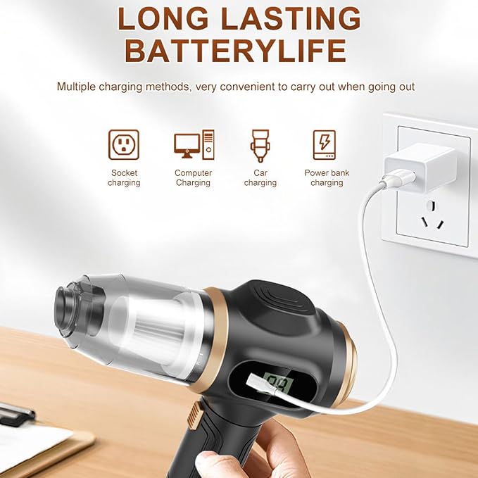 Portable Electric Air Duster, Cordless Mini Air Blower, Rechargeable Handheld Car Dust Vacuum Cleaner Multi Nozzles for Keyboard, PC, Car, Home, Outdoor Cleaning