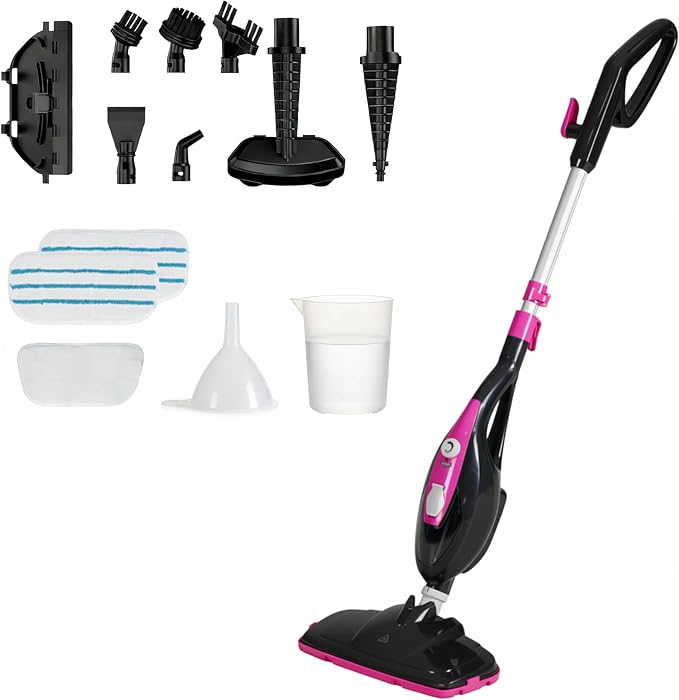 Simple Deluxe 10-in-1 Steam Mop, 1550W Detachable Handheld Steam Cleaner with 16FT Cord & 2 Pads, Multi-Surface Floor Steamer for Hardwood, Tile, Carpet, Windows, Pink