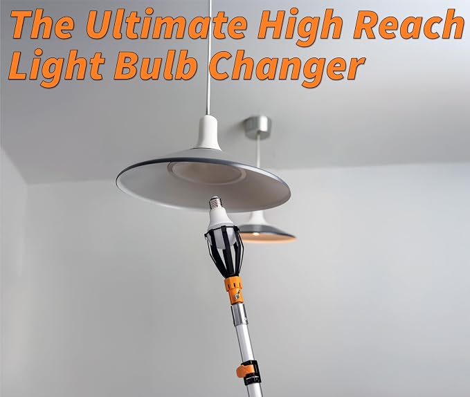 4-12 ft Telescopic Light Bulb Changer for High Ceilings with Cobweb Duster Head Brush // Light Bulb Remover Kit - Suction Cups, Basket and Microfiber Cloth // Spider Web Remover for Outdoor & Indoor
