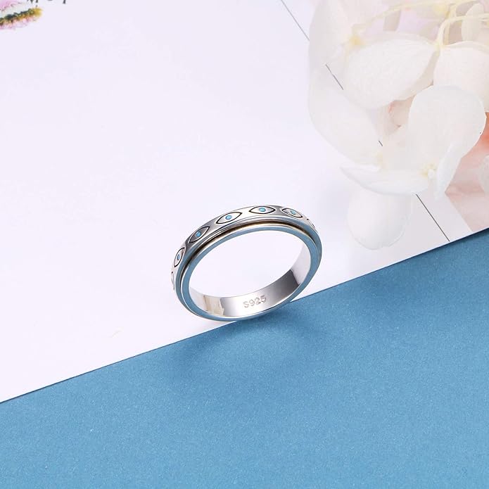 S925 Sterling Silver Spinner Fidget Anxiety Worry Relieving Boredom ADHD Autism Band Rings