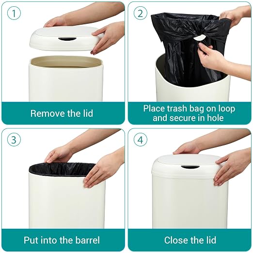GarveeTech 8 Gallon Automatic Trash Can for Kitchen, Touchless Motion Sensor Garbage Can with Lid, Fingerprint-Proof Stainless Steel Smart Waste Bin for Office, Bathroom & Home, 30L, Beige