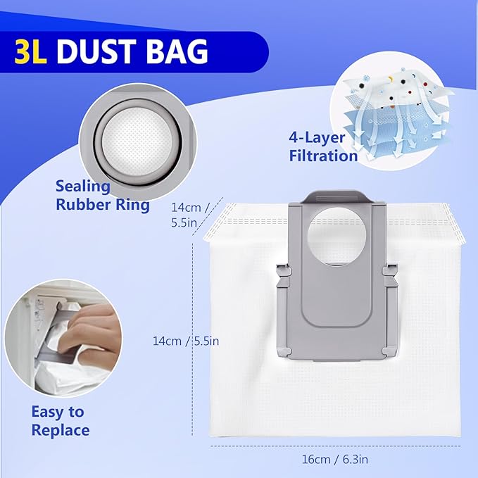 32 Pcs Q10 S5+ Replacement Accessories Compatible with Robo rock Q10 S5 / Q10 S5+ Robot Vacuum, 2 Main Brushes, 6 Mop Pads, 4 HEPA Filters, 6 Scent Tablets, 6 Side Brushes, 6Dust Bags