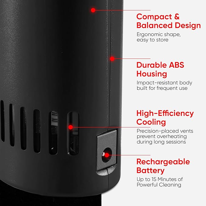 Canless Air System ESD Safe O2 Hurricane, Rechargeable Air Duster, 220+ MPH Cordless Cleaner for Clean Rooms, Eco Alternative, Black, Made in USA