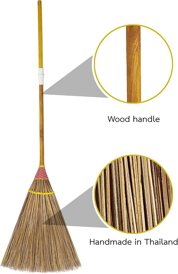 Natural Coconut Leaf Broom - 61 Inch, Multi-Surface Outdoor Broom - Sweeps Snow & Wet Leaves - Sturdy Bamboo Handle - Asian Heavy Duty