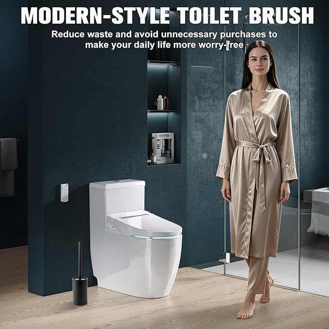 Stainless Steel Toilet Brush,Stainless Steel Toilet Bowl Brush and Holder for Bathroom,Toilet Brush and Holder with Replacement Head,Matte Black Toilet Brush with Long Handle,Sturdy and Space Saving